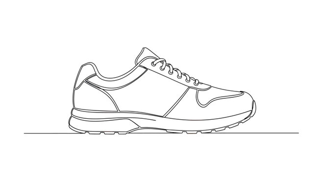 Minimalist line drawing of a classic athletic shoe