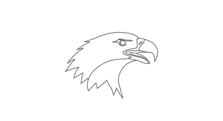Fototapeta premium Minimalist line art of an eagle's head in profile, facing right, with an open beak