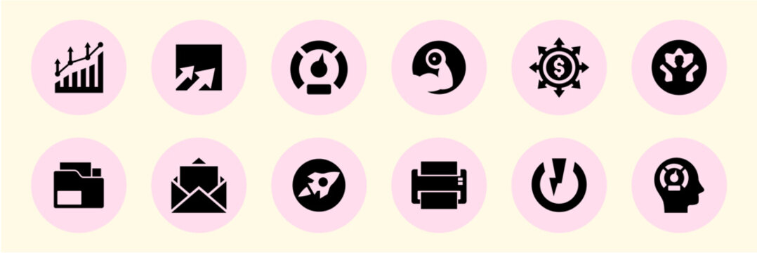 Vector Template Icon Set for Business Growth Data Analytics and Digital Technology on Pink Circles