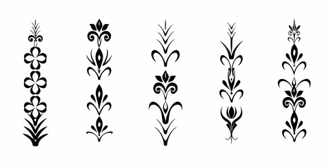 Elegant black floral and leaf designs arranged in a vertical pattern © Rahul