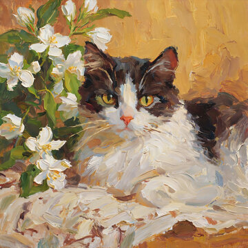 Impasto Calico Cat with Jasmine Oil Painting
