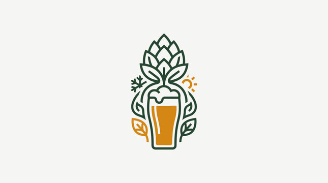 Abstract Beer Glass with Hops and Seasonal Elements