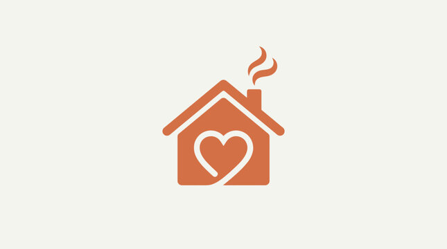 House with Heart and Smoke Logo Icon