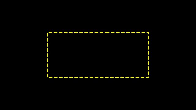 Yellow dashed line bar frame border seamless loop animation with soft glow effect on black background.