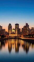 Fototapeta premium Montreal Skyline at Dusk - A Stunning Cityscape Reflection.