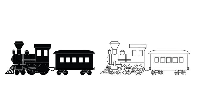 Black and white illustration of two vintage steam locomotives with carriages