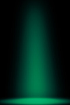 Abstract black vertical background with green spotlight effect. Product placement concept.