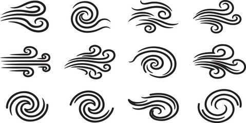 Fototapeta premium Abstract monochrome spiral designs with varying shapes and patterns Vector