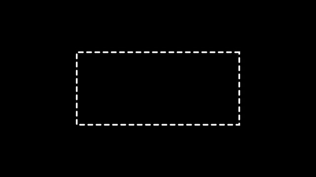 White dashed line bar frame border seamless loop animation with soft glow effect on black background.