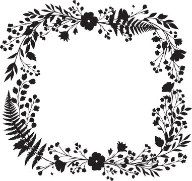 Decorative floral wreath frame with delicate leaves and flowers, elegant botanical element for design and invitations, nature inspired border.