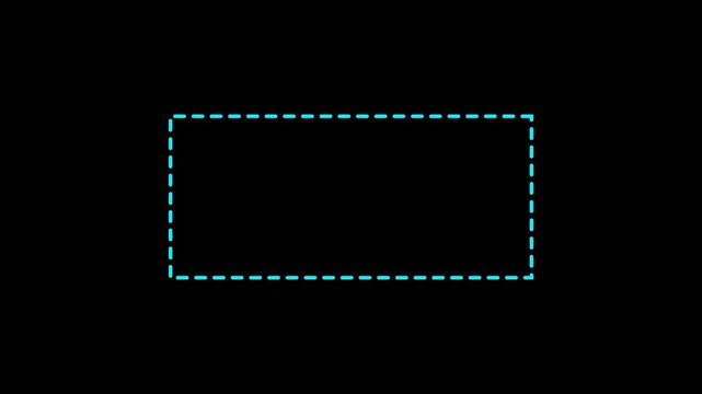 cyan dashed line bar frame border seamless loop animation with soft glow effect on black background.