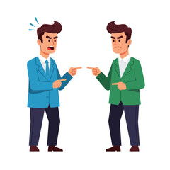 Fototapeta premium Two businessmen arguing and pointing fingers, conflict and disagreement concept illustration