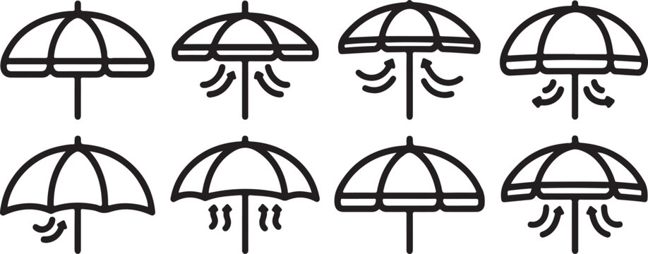 A collection of umbrella line drawings with varying handle and body shapes Vector