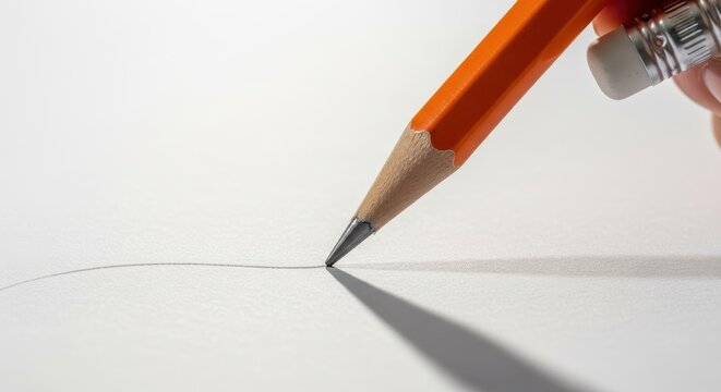 Pencil drawing a line on white paper, close-up shot.