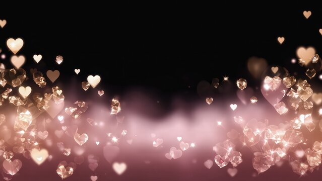 Golden heart bokeh lights on dark background