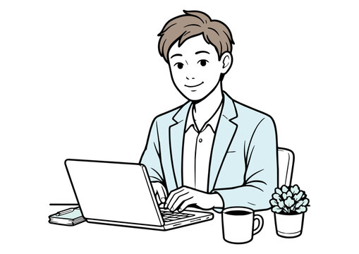 ノートパソコンで仕事をする若い男性