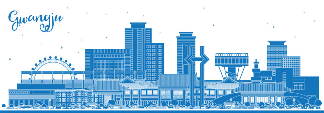 Outline Gwangju South Korea City Skyline with Blue Buildings. Illustration. Business Travel and Tourism Concept with Historic and Modern Architecture. Gwangju Cityscape with Landmarks.