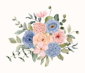 pink blue floral watercolor arrangement
