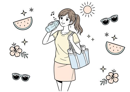 夏の水分補給する女性