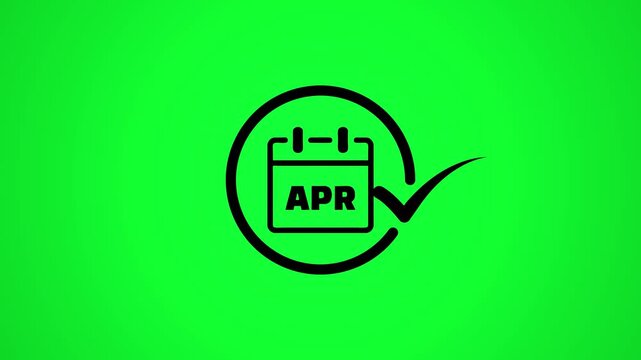 Animated april calendar icon with check mark on green background for schedule and planning concepts.