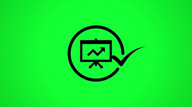 Business growth chart appears on presentation board with progress circle and check mark.