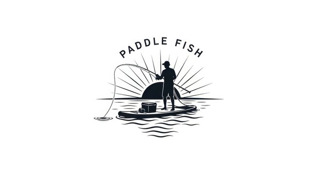 Paddle Fish - Angler Silhouette on Paddleboard at Sunset, Fishing Adventure.