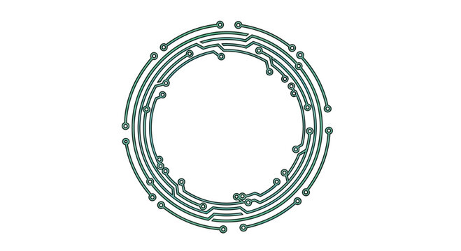 Circular circuit board pattern with green lines and connection points