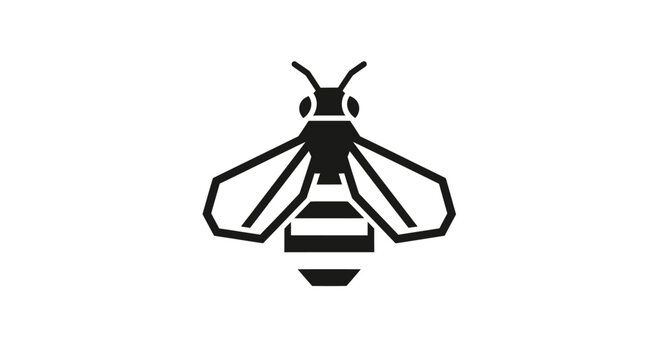 Stylized black bee icon with striped abdomen and angular wings