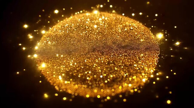 Gold glitter ball on a black background, showcasing shimmering texture and vibrant color. Ideal for festive themes.