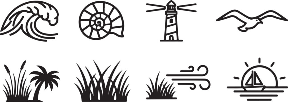 A collection of various black and white symbols and icons Vector