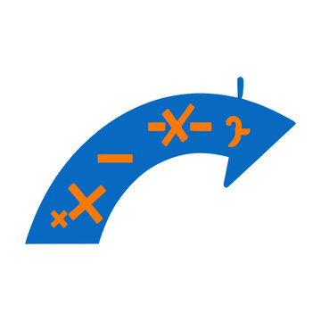 Blue vector curved arrow with basic math symbols on its surface for illustration