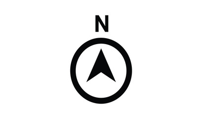 A simple minimalist graphic depicts a compass rose with a north pointing arrow encased in a circle alongside the letter n high quality professional © rsvect02