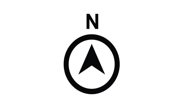 A simple minimalist graphic depicts a compass rose with a north pointing arrow encased in a circle alongside the letter n high quality professional