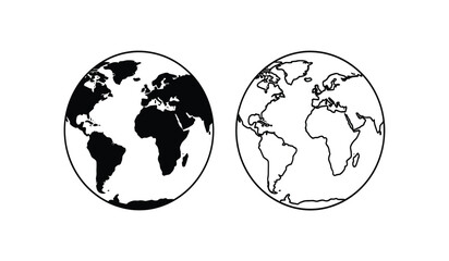 Obraz premium This illustration depicts two circular representations of earth one shaded to show continents and oceans and one as a white outline high quality professional