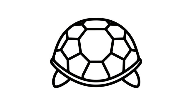 Minimalist line art shows a stylized turtle shell with four small flippers
