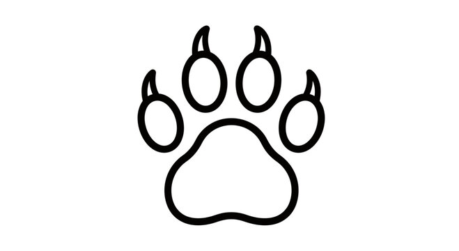A simple black line drawing of a paw print with five toes and a large pad