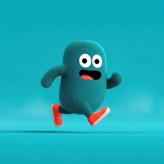 Fototapeta premium Playful Cartoon Character Running on Bright Blue Background