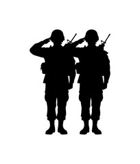 Obraz premium Military Soldiers Saluting Silhouette Vector Art