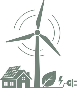 Residential green power system with wind turbine and solarized house