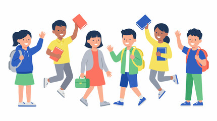 Fototapeta premium Happy School Kids Characters Flat Vector Back to School Children Set