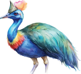 Obraz premium Watercolor Cassowary Clipart, Exotic Wildlife Bird Illustration, Isolated on White