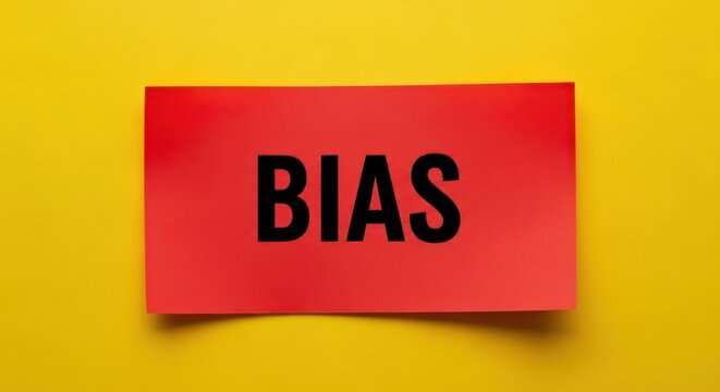Red sticky note with the word BIAS in black capital letters on a vibrant yellow background, highlighting the concept of prejudice and impartiality.