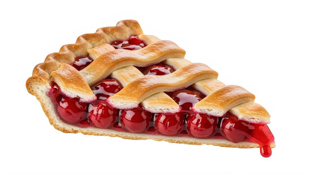 A slice of cherry pie with a golden crust isolated on transparent background