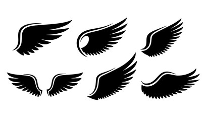 Flying wing silhouette vector set with abstract feather elements for logo, tattoo, and decorative design © MD JAHID