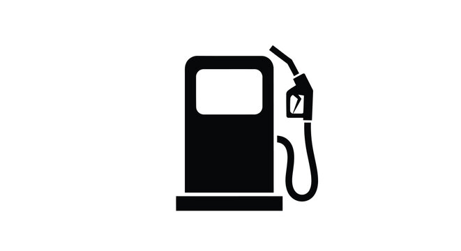 A minimalist black silhouette depicts a gas pump showcasing its rectangular body and curved fuel nozzle on a white background high quality professional detailed