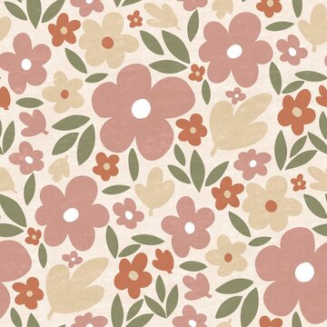 Soft floral design with large flowers and leaves in muted tones for textile and decorative use.