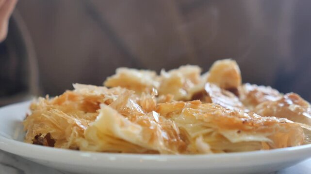 Enjoying a turkish borek in a local cafe