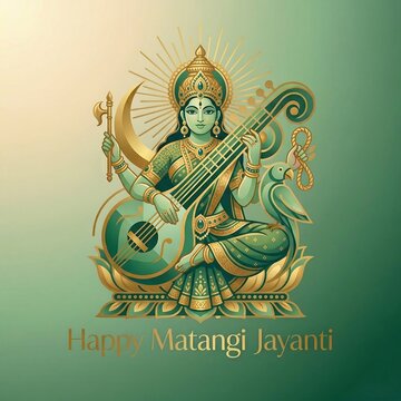 Matangi jayanti celebration with goddess illustration green gold