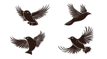 Naklejka premium Illustration featuring four different black bird silhouettes in various stages of flight, on a white background