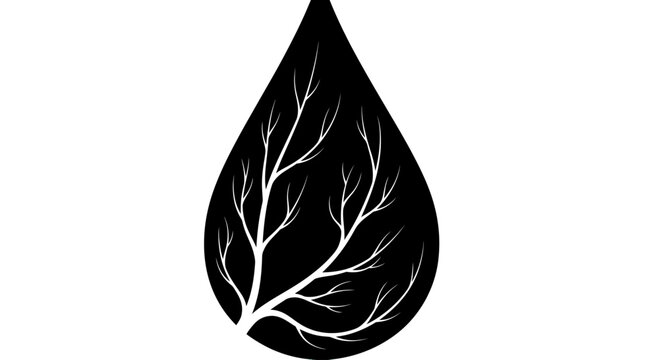 A stylized black teardrop shape contains intricate white branching lines